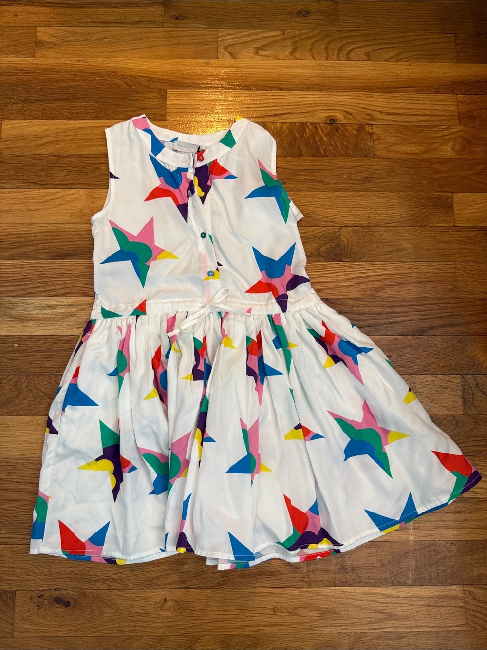 Stella McCartney White Sleeveless Dress with Multicolor Star Print